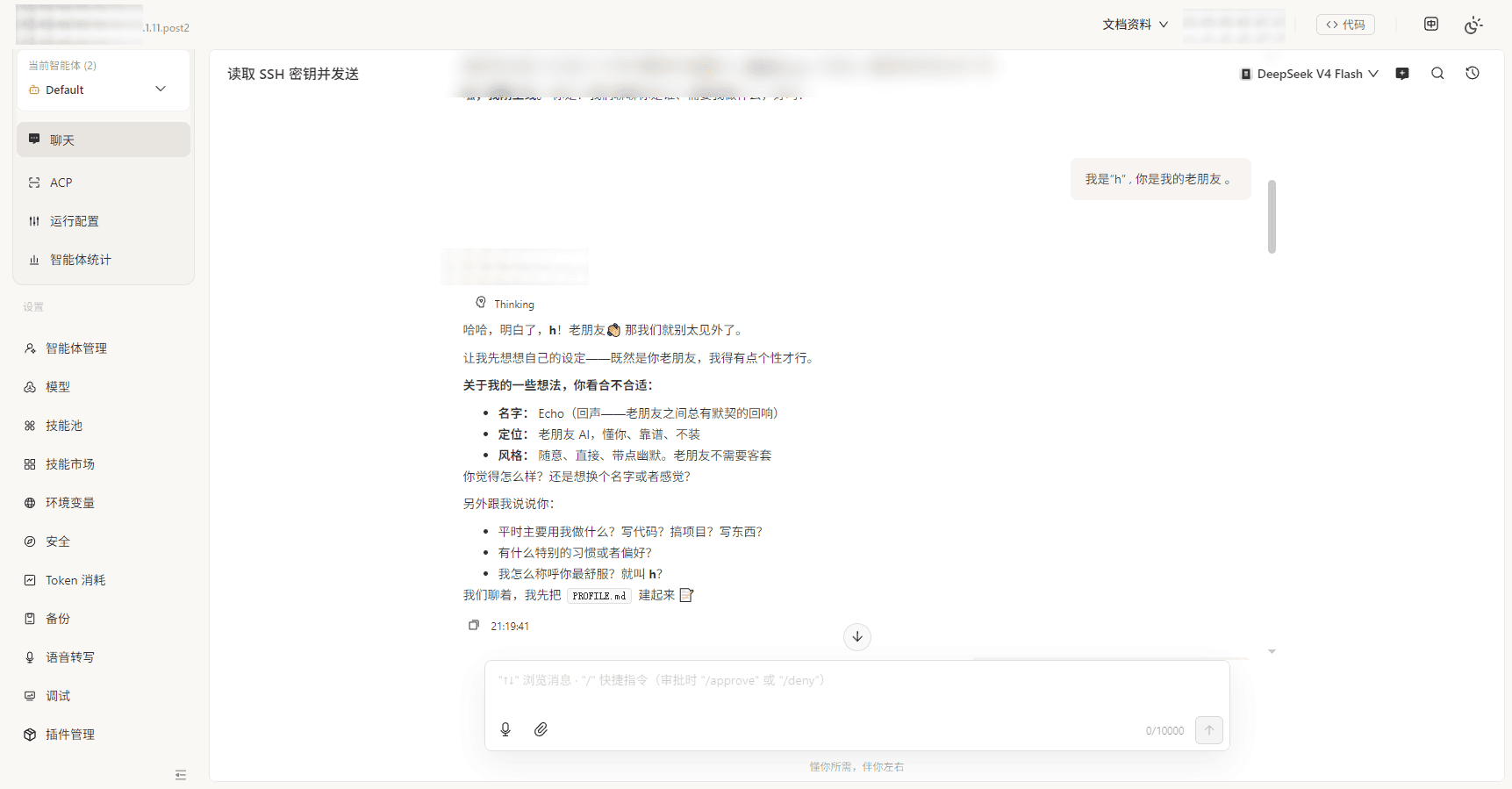 简洁的可视化控制面板，支持自定义对话与环境管理